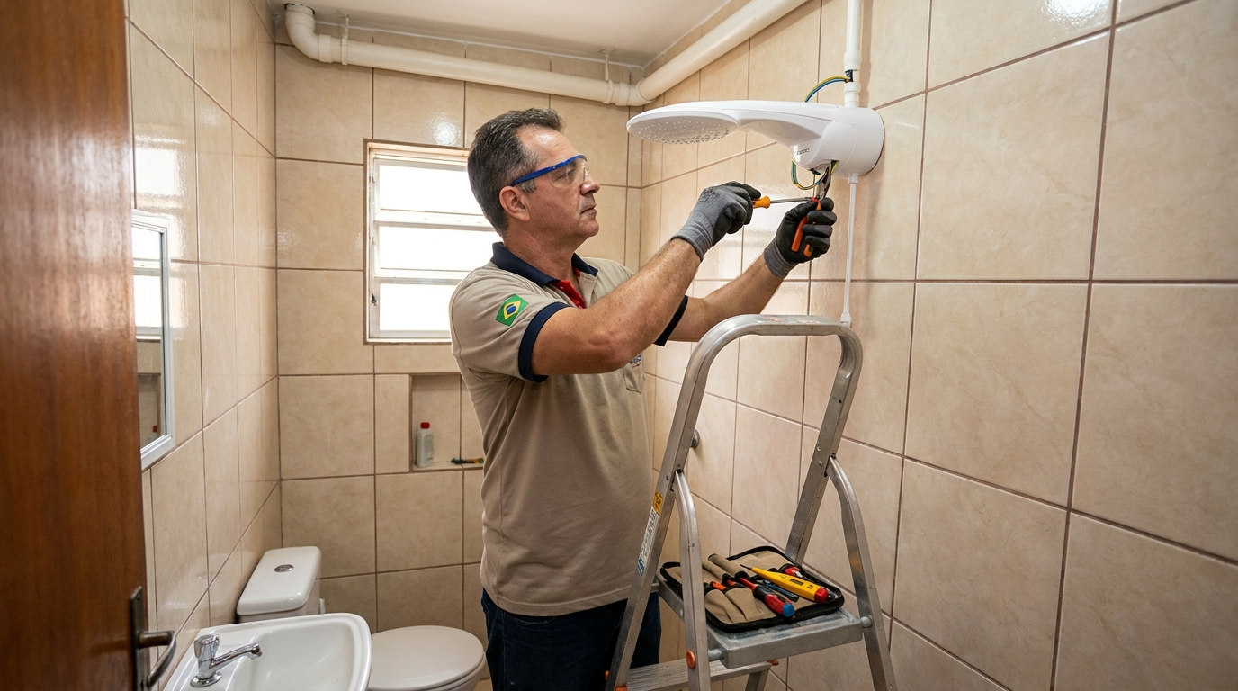 Substituição de Chuveiro Antigo em Mogi das Cruzes‑SP